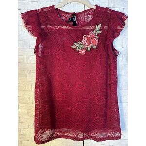 iZ Byer women lace embroidered top cami liner flutter sleeve Fairycore whisigoth